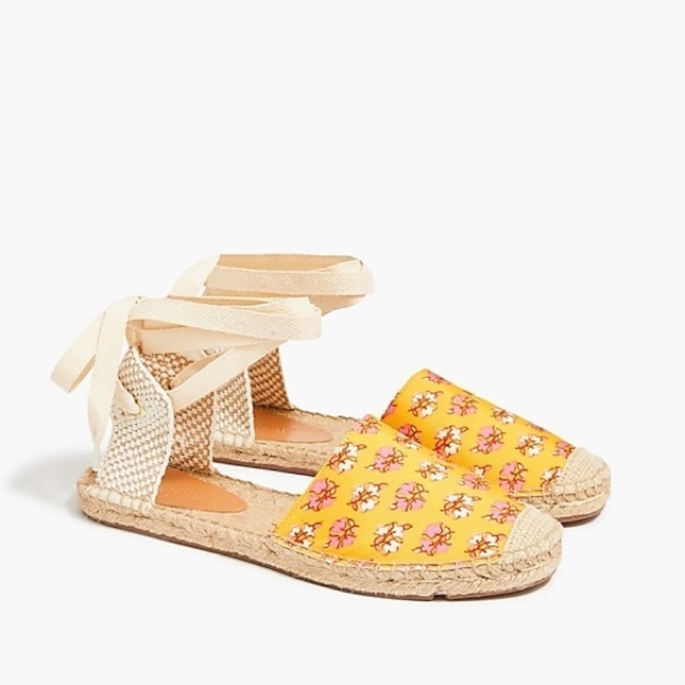 J Crew Printed canvas ankle-wrap espadrille sandals